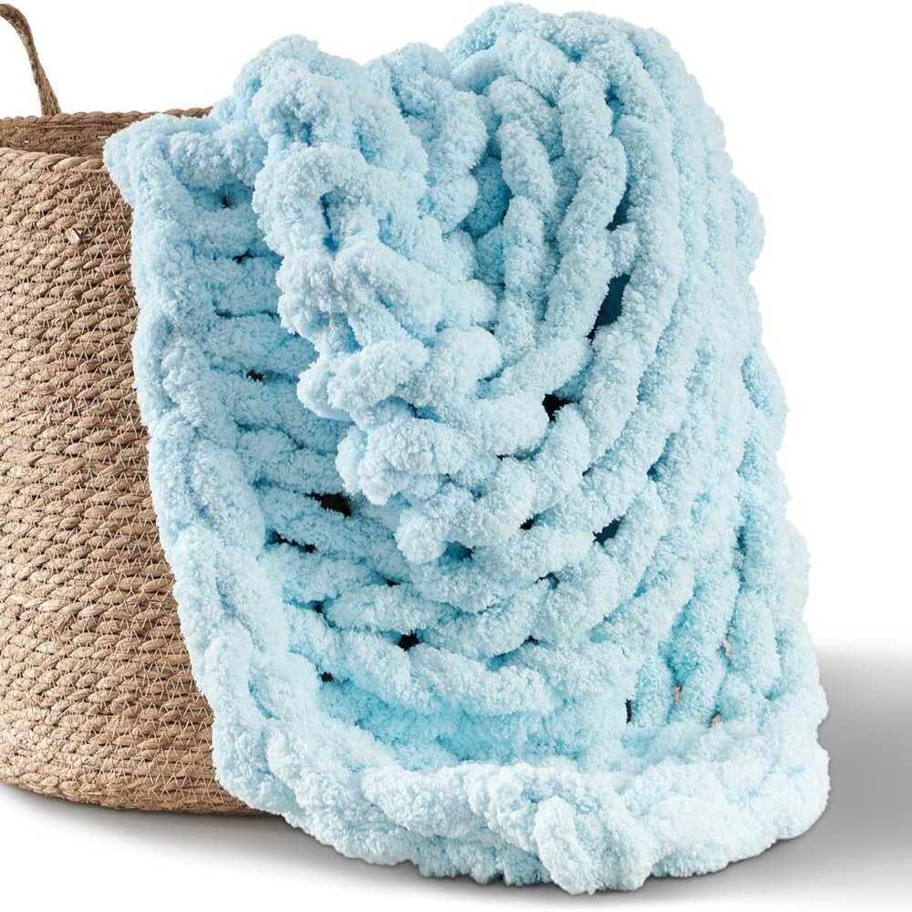 Plush Chunky Knit Throw Blanket - Light Blue